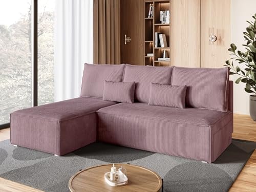 BROMARKT Ecksofa mit Schlaffunktion Puderrosa Sofa mit Bettkasten Couch L Form