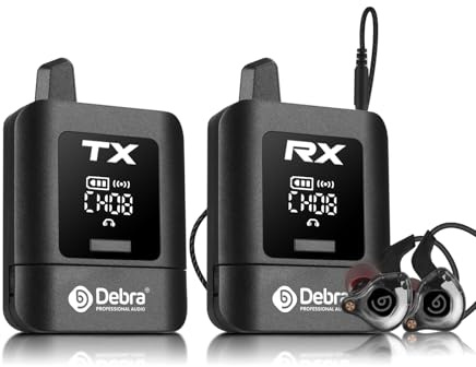 Debra ST-Mini Stereo Wireless IEM System True Stereo In-Ear-Monitor mit 50m Reichweite, 11-K-Schalter, 15ms Latenz & Multi-RX Sync