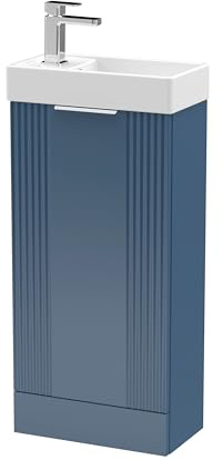 Balterley Vanity Unit with Basin Floor Standing, Soft Close Single Door with Rectangular Sink, Bathroom Vanity Units with Basin, Partial Fluted Sink Storage Cabinet - 400 x 222 x 781mm (Blue)