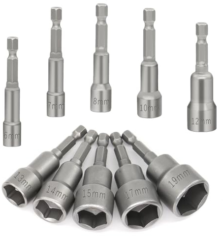 MISIQIMA 6|7|8|10|12|13|14|15|17|19 mm Imanes hexagonales, 65 mm de largo, llave inglesa, 1/4 pulgadas, juego de llaves de vaso adecuado para taladros manuales, taladros de litio