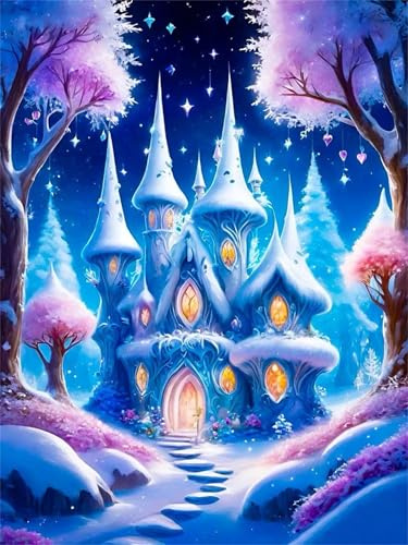 Puzzle 300 Teile Winterliche Burg im Zeichentrickstil Puzzle für Erwachsene,Jugendliche Herausforderungsspielzeug Dekompressionsspiel,Spielzeugpuzzle Geschenke zur Wohndekoration 38x26 cm