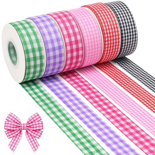 COEWUR 6 Rollen Gingham Band Geschenkband 2cm * 20m Karoband zum Verzieren & Basteln Kariertes Band Schleifenband für Geschenkverpackungen, DIY Basteln, Brautparty, Partydeko