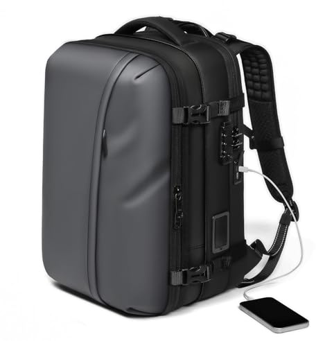 GOWENIC Vakuumversiegelter Reiserucksack 60L, Rucksack mit Großem Fassungsvermögen, TSA-Schloss und Ladeanschluss, Passend für 17-Zoll-Laptops und Handgepäck (GRAY)