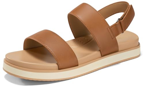 Coutgo Damen Verstellbare Riemchen Sandalen Sommer Flach Sandaletten mit Fußgewölbeunterstützung Braun 90