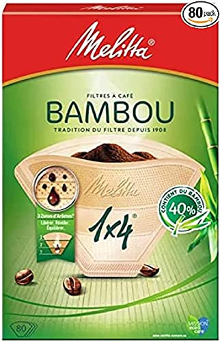 Melitta, 80 Filtres à Café, Taille 1x4, pour Cafetière à Filtre, Gourmet Bambou, Brun