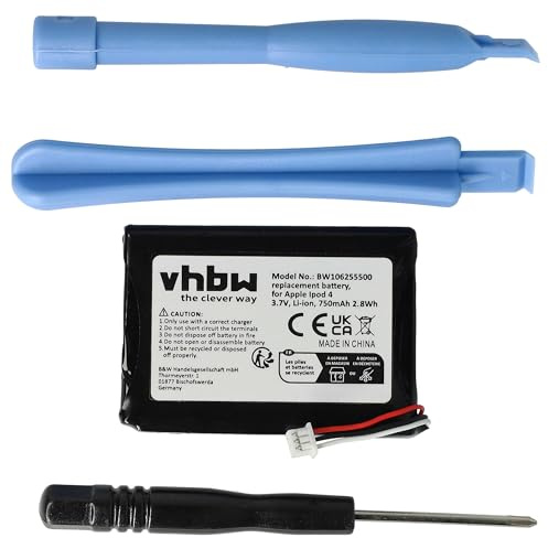 vhbw Akku kompatibel mit Apple iPod Photo 60GB M9830/A | 60GB M9830B/A, 60GB M9830CH/A MP3-Player Musik Player (750 mAh, 3,7 V, Li-Ion)