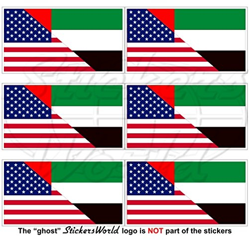 Mini-Aufkleber, Motiv: USA United States of America & UAE Dubai, Abu Dhabi, Amerikanische Arabische Emirate, 40 mm, 6 Stück