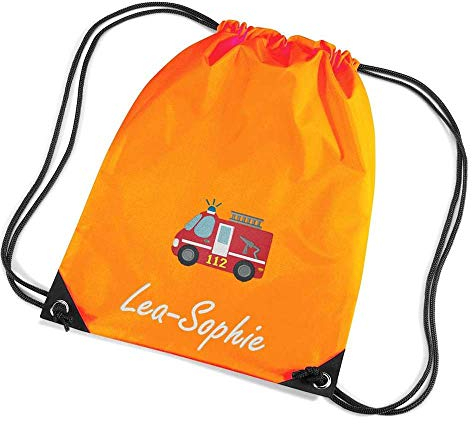 SL-Store GbR Turnbeutel bestickt mit Namen und Motiv Sportbeutel Schuhbeutel Schwimmbeutel Wäschebeutel viele Farben & Motive 45x33 cm, Farbe:neon orange