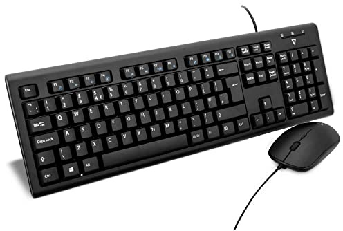 V7 CKU200UK Keyboard and Mouse Combo USB/PS2 English Layout (UK, Wired, USB, PS2-Adapter, Media-Hot-Keys), Black