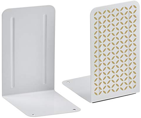 Acrimet Premium Serre-Livres en Métal Robuste (Couleur Blanc Serre-Livre avec Doré Design) (1 Paire)