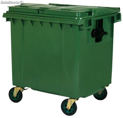 HELGUEFER - Contenedor de Basura 1100 Litros Verde Tapa Plana | Cubo Basura Ruedas, Reciclaje 128 x 127 x 102 cm | Resistente, Amplio, Fácil de Limpiar | Para Negocios, Urbanizaciones o Domicilios