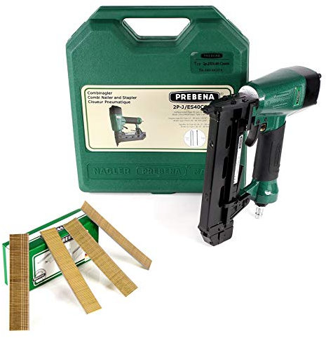 Prebena Druckluftnagler 2P-J/ES 40 COMBI 5 bis 7 Bar - im Transportkoffer + Prebena J 25 CNKHA Stauchkopfnägel Brads 25 mm 5000 Stück