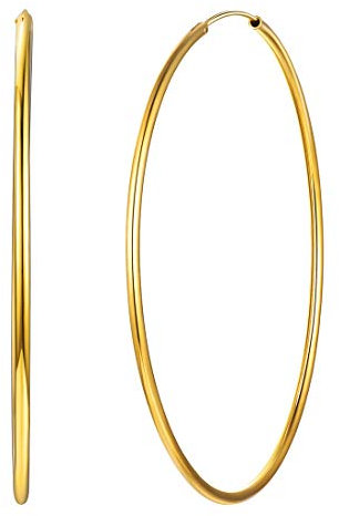 ChicSilver Boucle d’oreille Grande Creoles Plaqué Or Femme 70MM en Argent 925 Bijoux d'oreilles Grosse Anneaux Créole Doré Clou d'Oreilles Doré Fille