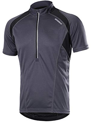 BERGRISAR Herren Radtrikot Fahrradtrikot Kurzarm, Halbem Reißverschluss Rennrad Mountainbike Trikots T Shirt 3+1 Taschen BG060, Grau, Groß