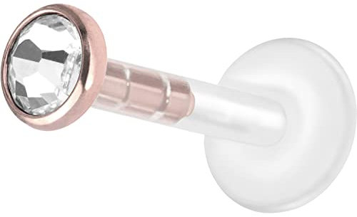 PIERCINGLINE Piercing labret Bioplast avec système plug-in - Piercing en cristal en acier chirurgical - Piercing nez, oreille, lèvre - 4 couleurs et tailles, 8 mm Stablänge | 3 mm Kugelgröße, Acier