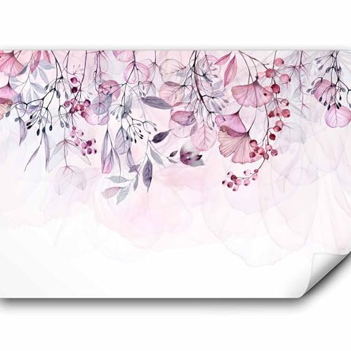 murando - Papier Peint Panoramique Adhésif Nature 294x210 cm - Tapisserie Murale Autocollante Décoration Chambre Salon - Rose gris violet - Fleurs feuilles nature plantes rose b-A-0694-a-c