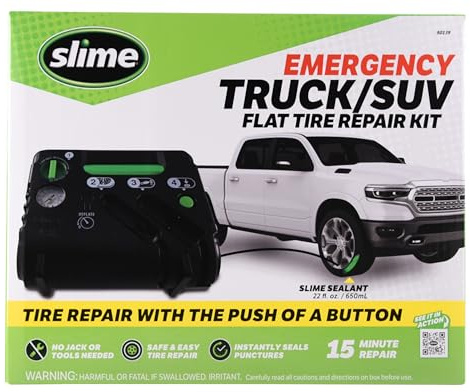 Slime 50139 Flat Tire Puncture Emergency Kit, Includes Sealant and Tire Inflator Pump, Analog, Suitable for Cars and Other Highway Vehicles, 10 Min Fix
