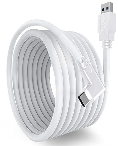 TNE 16ft Link Cable for Oculus Quest 2 & Quest 1 for PC Gaming & Charging | High Speed Data Transfer & Fast Charger Cord 90 Degree Angled Type C USB3.2 Gen1 to USB Type A Power Cable (16ft/5M, White)