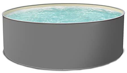 Paradies Pool® Edition grau Komplettset 2 rund, 400x120cm (Ø x H), Stahlwandbecken grau, Poolplane in Sand 0,8mm, Handlauf grau, inkl. Leiter Pumpe Sandfilter, Swimmingpool, Menge: 1 Stück