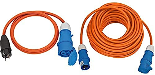 Brennenstuhl CEE 230V Camping-Verlängerungskabel 25m (H07RN-F 3G2,5 in orange) + Brennenstuhl Camping Adapterkabel mit Schutzkontakt-Stecker und CEE-Kupplung (1,5m Kabel in orange, H07RN-F 3G2,5)