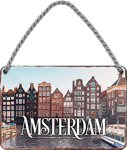 schilderkreis24 Blechschilder Kollektion 18x12cm – Städte-Motive aus aller Welt: Dekoration & Geschenkidee für Weltenbummler (Amsterdam)