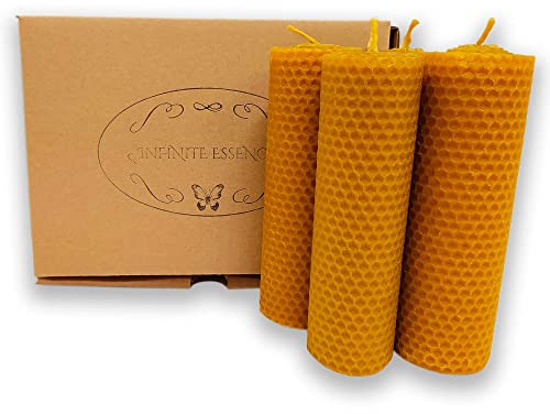 LAMARE Bienenwachskerze Honigwabe 100% Natürlich (4 Einheiten - 15 cm Länge - 4,5 cm Durchmesser) - OHNE PARAFFINE - Honigkerzen - Handgefertigt 100% Handwerklich.
