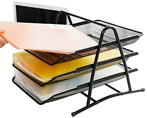 Schreibtisch-Briefablage Metall Mesh 3 Fächer Papierablage Dokumenten Briefkorb Drahtmetall Ablagefach für A4 Dokument Schwarz