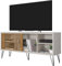 Caemmum Meuble TV 55 Pouces Pieds Métal Blanc Ecru Chêne L 136 H 62 P 36 cm