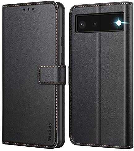 Ganbary Handyhülle für Google Pixel 6 Hülle, Premium Leder Tasche Flipcase [Kartenschlitzen] [Magnetverschluss] [Standfunktion] kompatibel mit Google Pixel 6 Schutzhülle, Schwarz