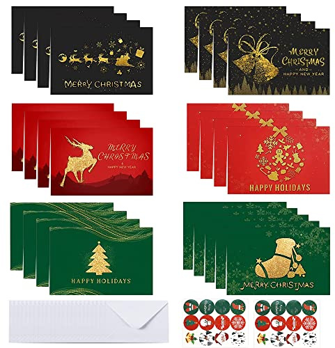 24 Set Weihnachtskarten mit Umschlag, Weihnachten Karte Set, Christmas Postkarte, Klappkarten für Weihnachten, für Familien Freunde Geschenk