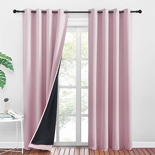PONY DANCE Lichtundurchlässige Vorhänge mit Ösen 2er Set Kinderzimmer Gardinen Verdunkelung Doppellagiger und Dicker Vorhang gegen Hitze Thermogardinen, H 245 x B 140 cm, Hellpink