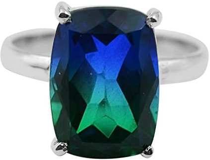 Meadows 925 Sterlingsilber Ocean Quarz 10x14mm Edelstein Quarz Kissen Facettiert Schliff Dublette Edelsteine Ringgröße 8 US Ring Fein Schmuck Von Crystalcraftindia