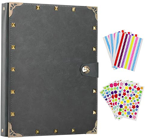 ZEEYUAN Leather Scrapbook Memories Photo Album 60 Pages, Vintage Photo Scrap Book Travelling Journal Scrapbook Mothers Day Gifts for Mom Family Scrap Book