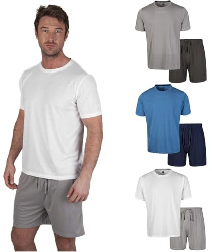 Light & Shade Men's Pyjamas Set T-Shirt & Shorts Drawstring, White, L | Crewneck, Half Sleeve, Elastic Waist, Lightweight, Nightwear, Practical Pocket Design, Breathable Fabric, Soft Touch, Casual