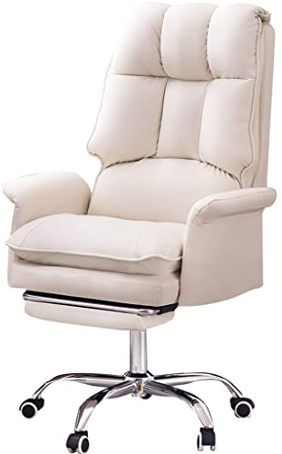 Chefsessel bürostuhl ergonomisch Home Reclining Gaming Chefsessel Büro bequem Computerstuhl mit Fußstütze/Schwammkissen Drehsessel aus PU-Leder, Belastung 150 kg ( Color : Beige , S : 60*114-126cm )