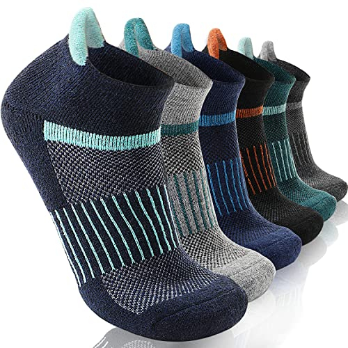 Merino Wool Ankle Hiking Socks Compression Warm Thermal Winter Thick Cushion Running Moisture Wicking No Show Socks Gifts Stocking Fillers for Women Men 6 Pairs(Color Mix,M)