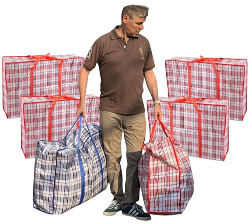 Laundry Bag, Extra Large (XL) Laundry Bags Heavy Duty Storage Bags Reusable Strong Zip Large Boxes for Moving House Clothing & Wardrobe Storage 6 Bags Red Colour