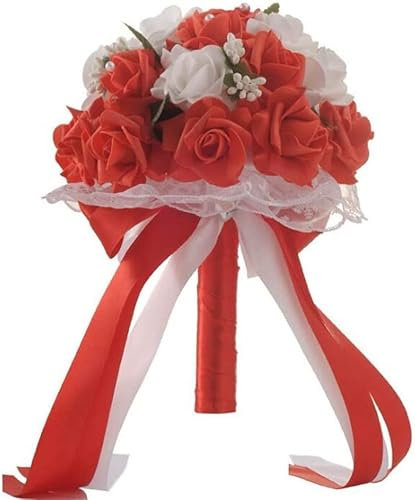 HEYONA Künstlicher Hochzeits-Brautstrauß, Hochzeitsbedarf, Brautsträuße, Brautjungfer, hält Blumenstrauß, Schaumstoff-Hochzeitssträuße und künstliches Perlenband (Farbe: Holz)