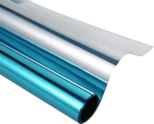 WWYL Película para Ventana Aislamiento de Protección Solar, Vinilo para Ventanas Efecto Espejo Cristal Unidireccional, Película de Protección UV 99% Película de Privacidad (Plata Azul,90x400cm)