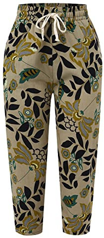 Pants Waist Printed Loose Leg Wide Trousers Cotton Women's Pants Elastic Pants Loose Pants Gold
