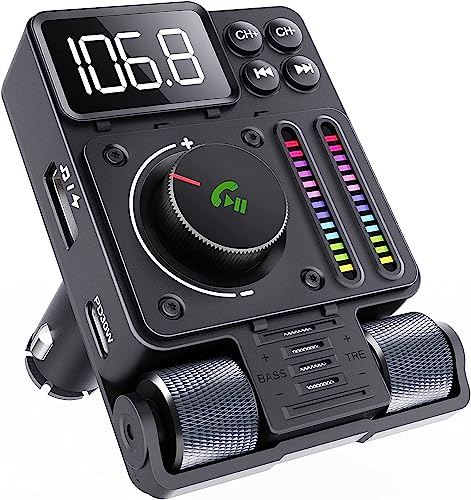 GizmoVine Bluetooth 5.3 per Auto, Trasmettitore FM Auto, Adattatore Autoradio con PD 30W & USB 12W, Chiamate in Vivavoce, Supporta MP3 Audio Lettore & Unità USB da 64 GB, Accenti e Bassi