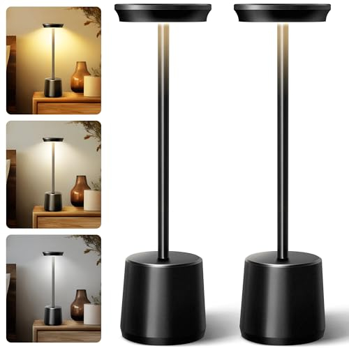 Eufrozy 2 Pack Rechargeable Cordless Table Lamps, Battery Operated Table Lamps, LED Wirless Touch Lamps, Stepless Dimming, 3 Color Modes, USB Desk Light for Indoor/Outdoor/Bedside/Home