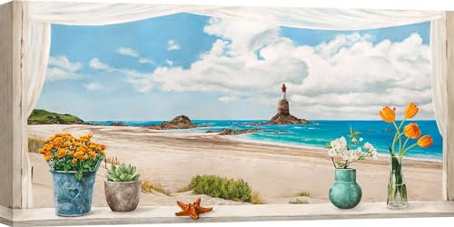 ART PRINT CAFE' – Quadro finestra sul mare - stampa su tela - Remy Dellal, Vista sulla battigia - misura 120x60 cm