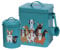 simpa 3PC Metal Dog Food Storage Set featuring Quirky Dog Pack Illustration: Dog Food Tin, Dog Treats Tin & Serving Scoop - Turquoise Green Finish.