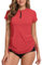 UV Shirt Damen Wasser 1/4 Reißverschluss Schwimmshirt Rashguard Damen Badeshirt Kurzarm Schwimm Tshirt Verstellbarer Saum UPF 50+ Wassermelone Rot M