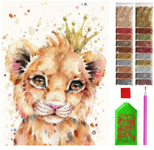 ARTULIO Diamond Painting Set - Kleines Löwenjunges in Krone/Löwenkönig - 30x40 cm – 5D Diamant Painting Bilder DIY, Diamond Painting Erwachsene