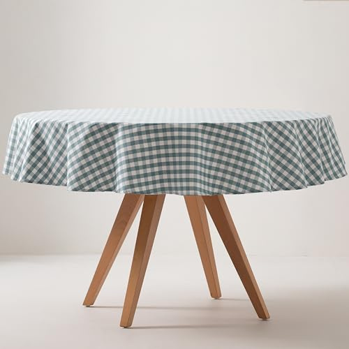 GAMUSI Tischdecke, schmutzabweisend, rund, Vichy, Baumwolle, Stoffgefühl, 160 x 160 cm, Wasserfarben