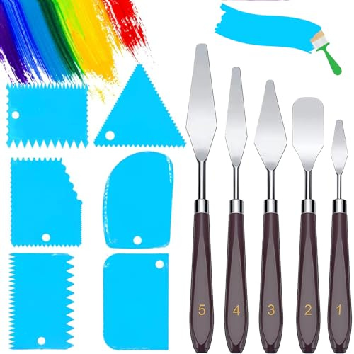ROMINVIC Pasta strutturale, Set di 11 spatole per pittura acrilica, 5 palette di coltelli+6 spatole acriliche per pittura d'epoca