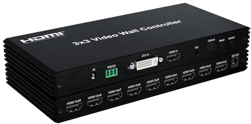 3x3 HDMI Video Wall Controller, DVI TV Wall Processor with Audio 1080P 60Hz 2x2 2x3 2x4 1x3 1x4 1x5 TV Wall 9 Screen Video Wall Stitching Processor TV Splicing Box 180 Grad drehbar