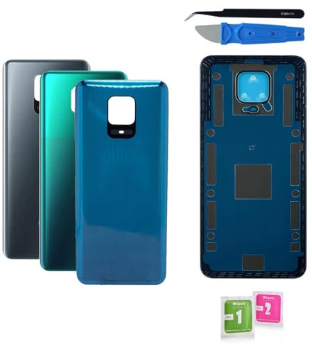 Globalstock Vitre arrière de Cache Batterie Remplacement Compatible pourXiaomi Redmi Note 9 Pro Vert/Gris/Bleu + adhésif et Kit Outils (Gris)